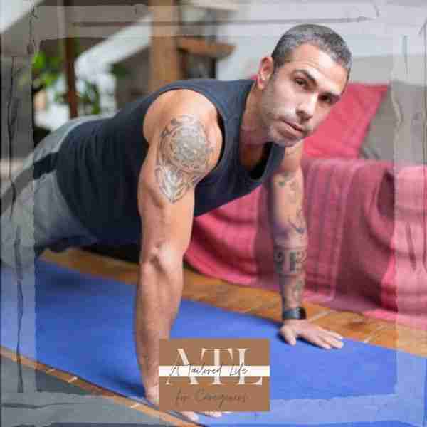 man doing push ups on a yoga mat showing self-care for men