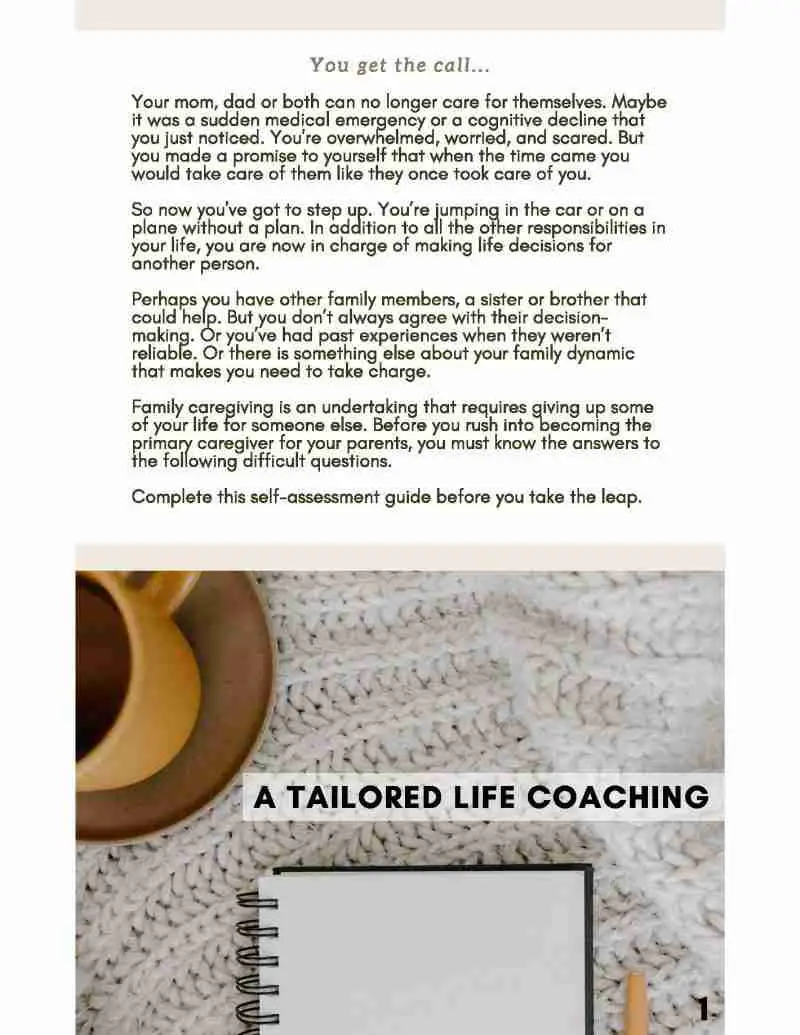 internal page 2 of the caregivers readiness assessment