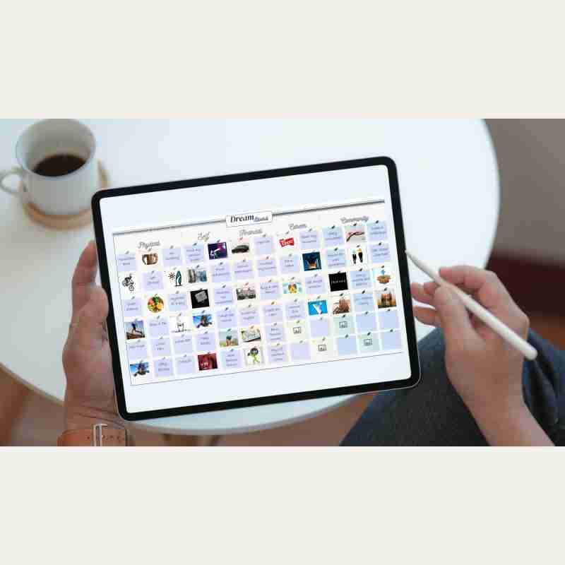 tablet showing the digital vision board