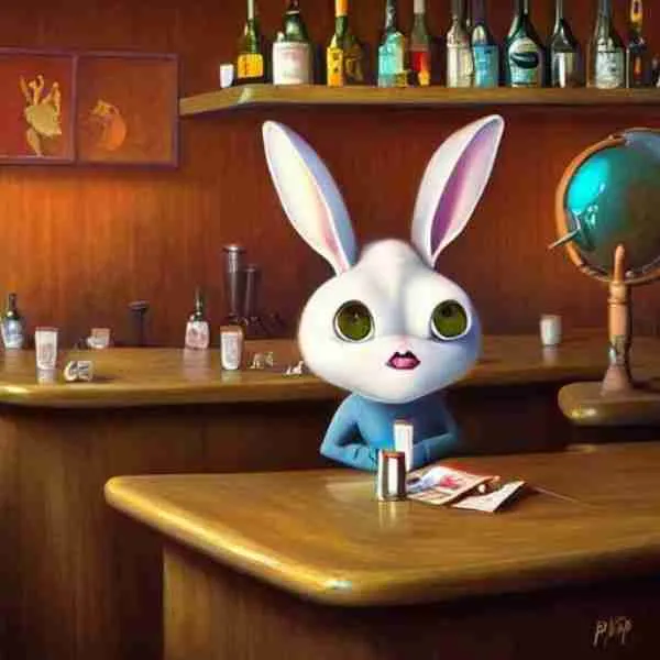 bunny sitting at a bar