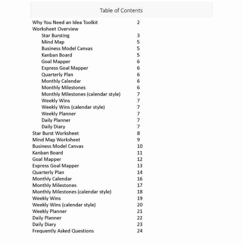 table of contents