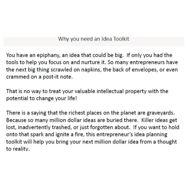 excerpt from the intro to the million dollar idea toolkit