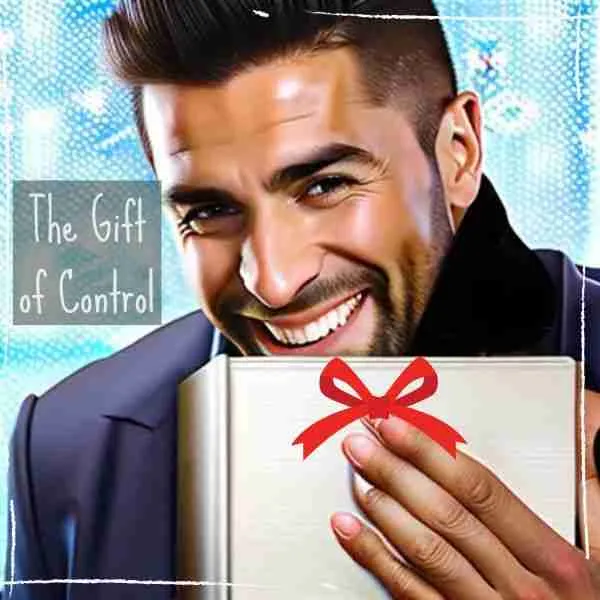 man holding a gift box with a smirk on his face representing manipulative gifts